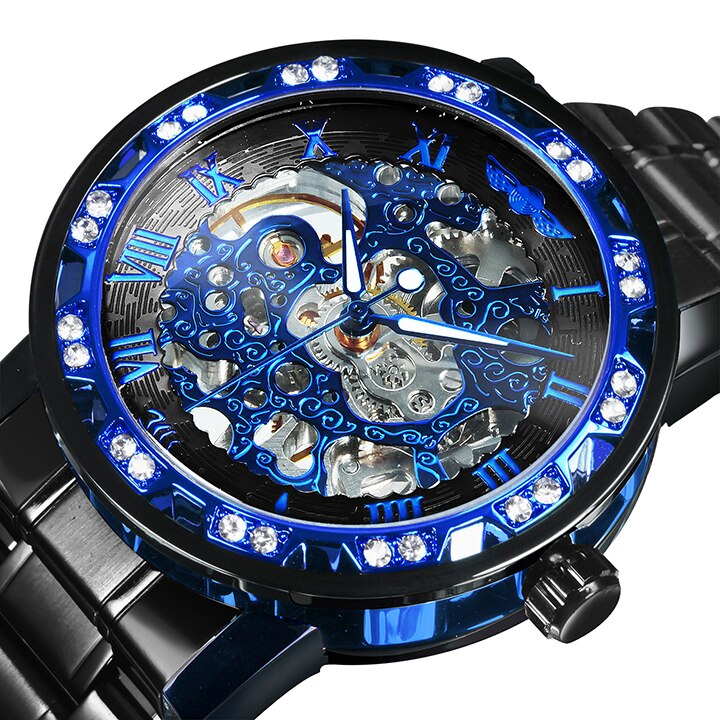 Winner Transparent Fashion Diamond Luminous Royal Design Mens Watches Top Brand Luxury Male Mechanical Skeleton Gold Wrist Watch