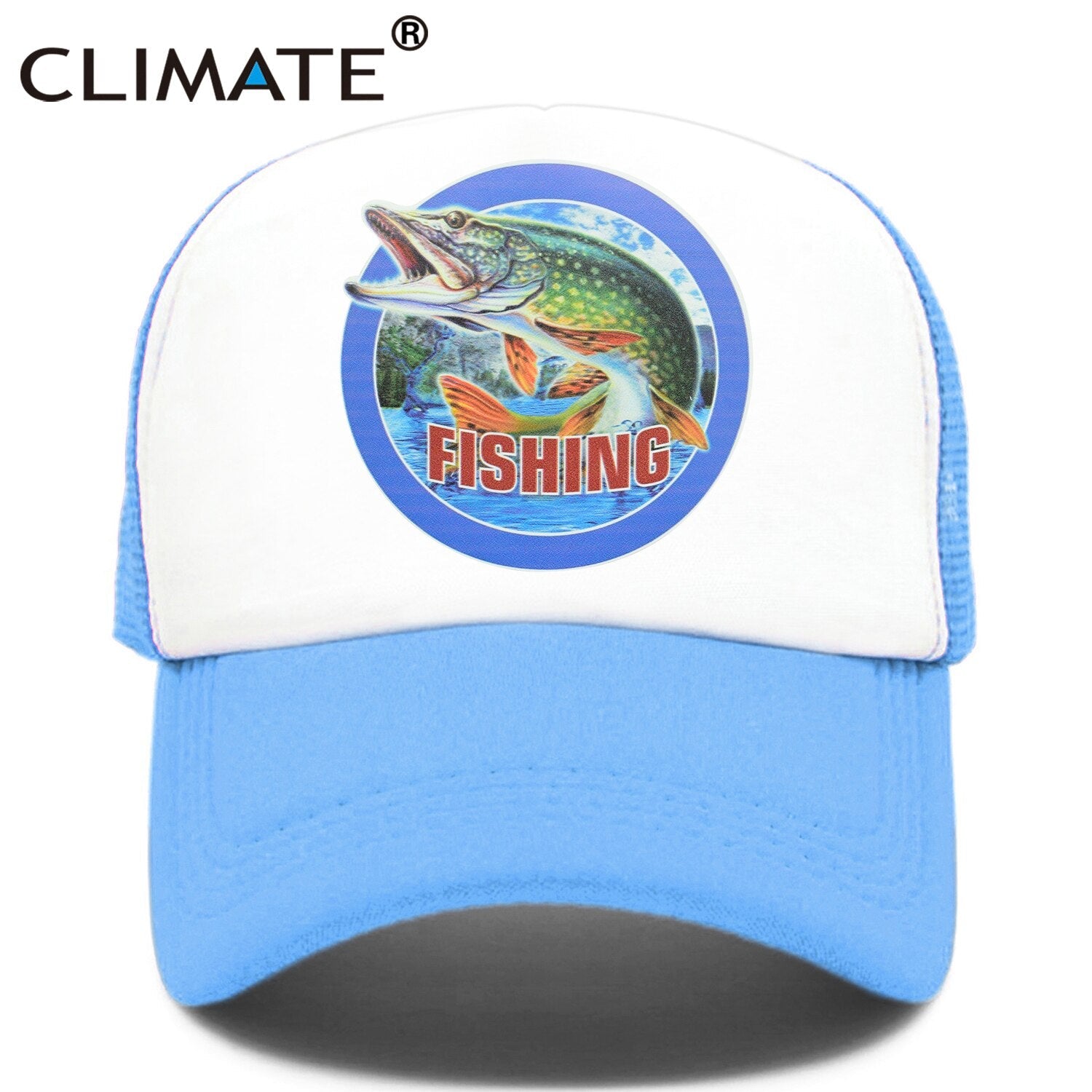 CLIMATE Fishing Fisher Cap Pike Fish Hunt Trucker Cap for Man Fisher Fishing Fish Hat Baseball Cap Cat Summer Cool Mesh Cap Fish