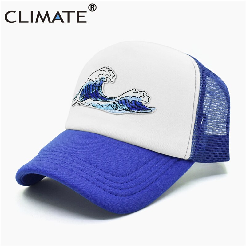 CLIMATE Sea Wave Trucker Cap Hat Sea Side Beach Vacation Trip Cap Cool Coast Holiday Summer Mesh Trucker Cap Hat for Adult Kid