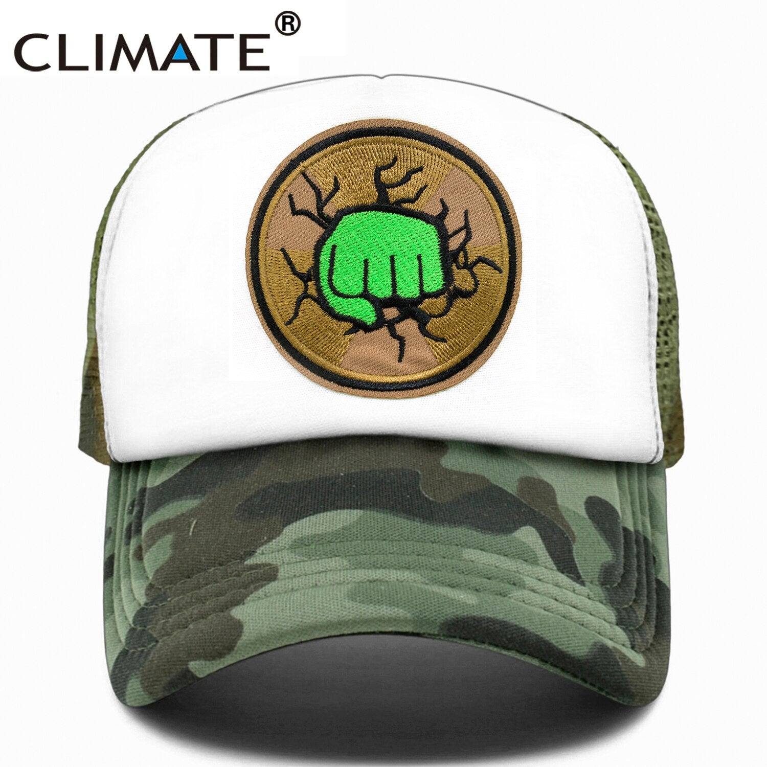 CLIMATE Green Fist Trucker Cap Hat Men Muscle Strong Fist Cap Powerful Super Hero Fitness Bodybuilding Boxing Sport Mesh Cap Hat