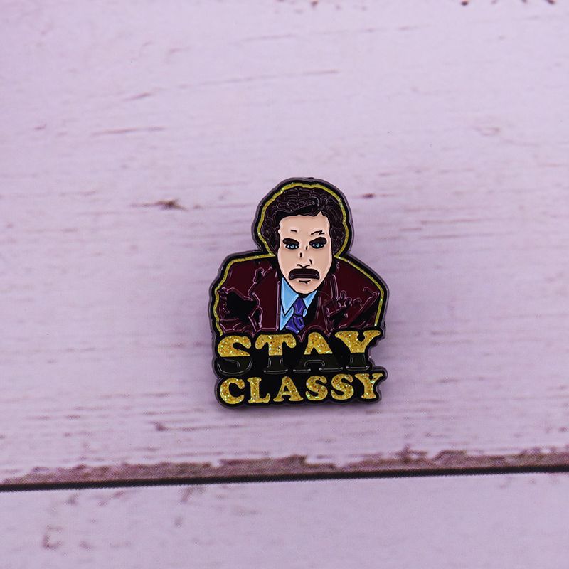 "Stay Elegant"-News Editor Ron-Burgundy Brooch Romance Comedy Movie Inspiration