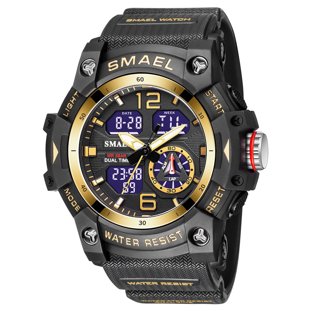 SMAEL Sports Dual Display Watch for Men Led Digital Quartz Waterproof Watches Men's Stopwatches Student Clock Relogio Masculino