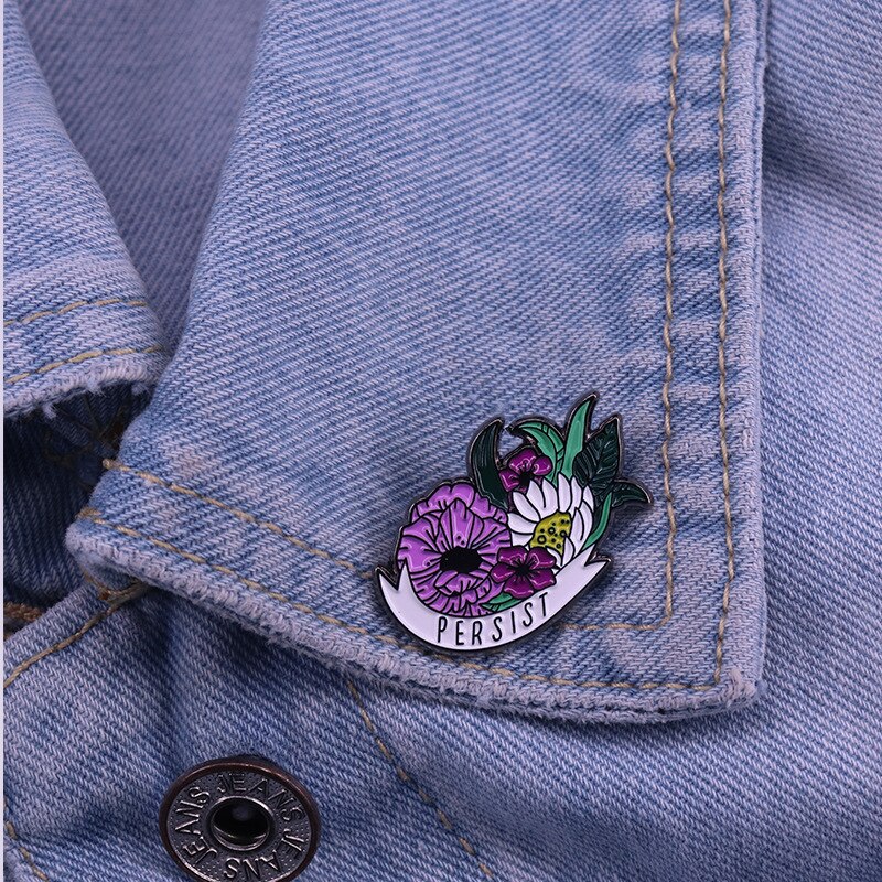 "Persevere"-beautiful floral brooch feminist badge