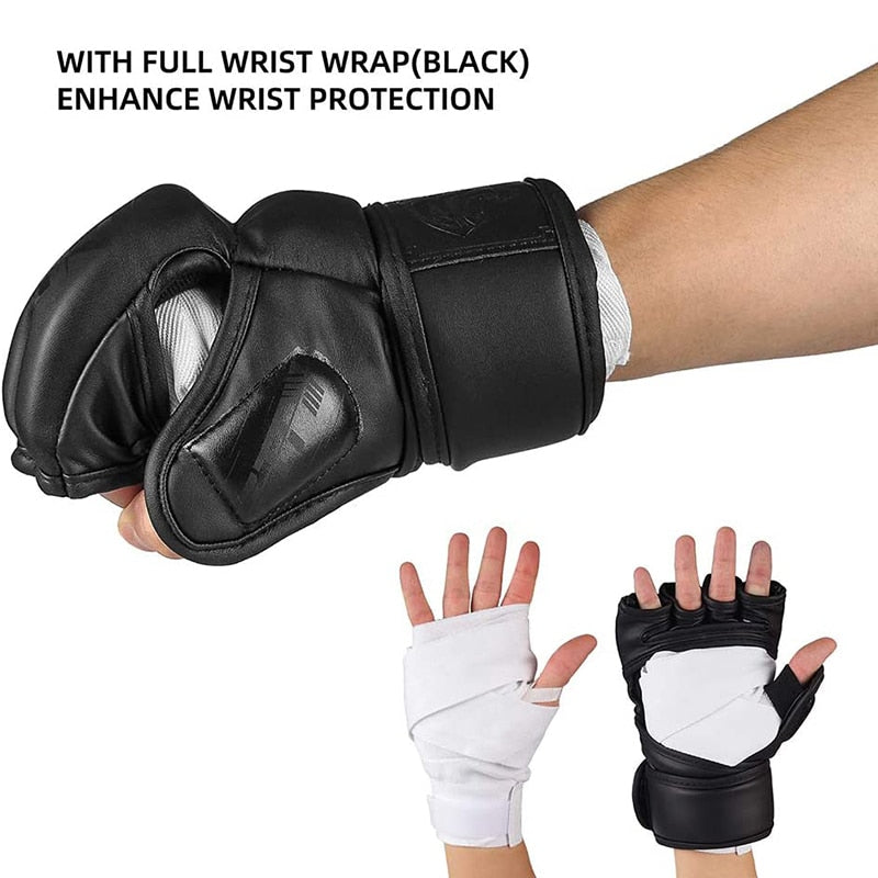 ZTTY Half Finger Boxing Gloves PU Leather MMA Fighting Kick Boxing Gloves Karate Muay Thai Training Workout Gloves Men