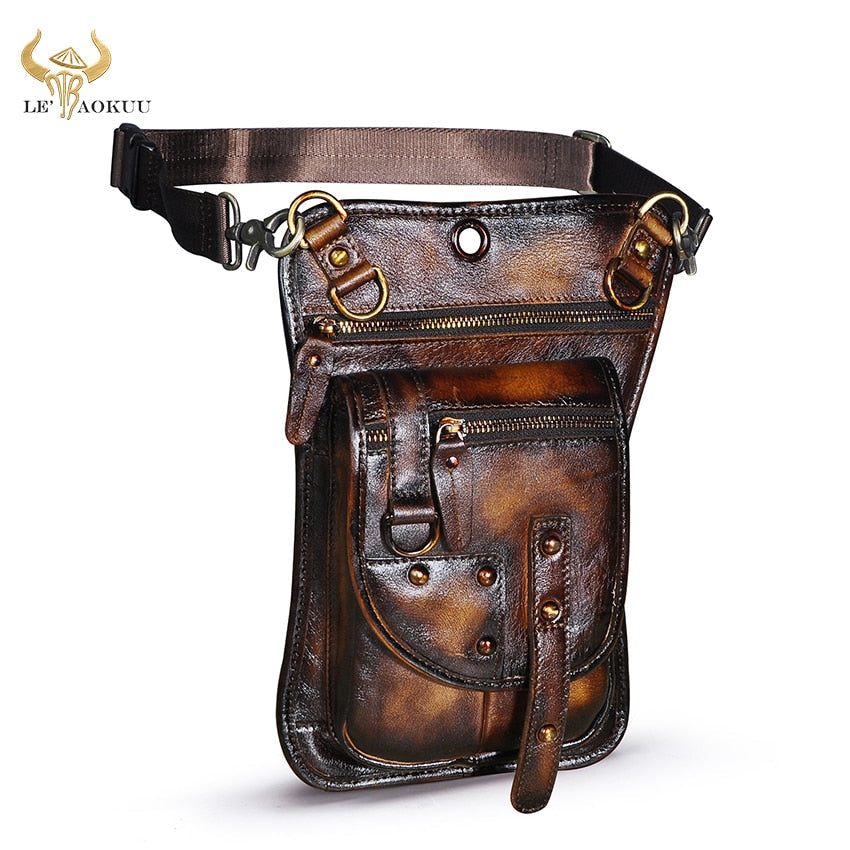 Natural Leather Design Men Small Casual Messenger Mochila Bag Retro Travel Belt