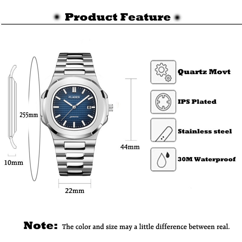 PLADEN Men's Watches Luxury Brand High Quality Steel Strap Clock For Male Fashion Waterproof Designer Diver Watch For Men 2022