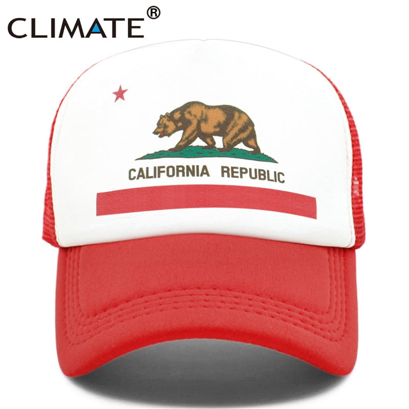 CLIMATE California Cap Male Man Men Hat Bear California Flag Trucker Cap Hip Hop Hat Cap Cool Summer Mesh Man Dad Cap Adult Kids