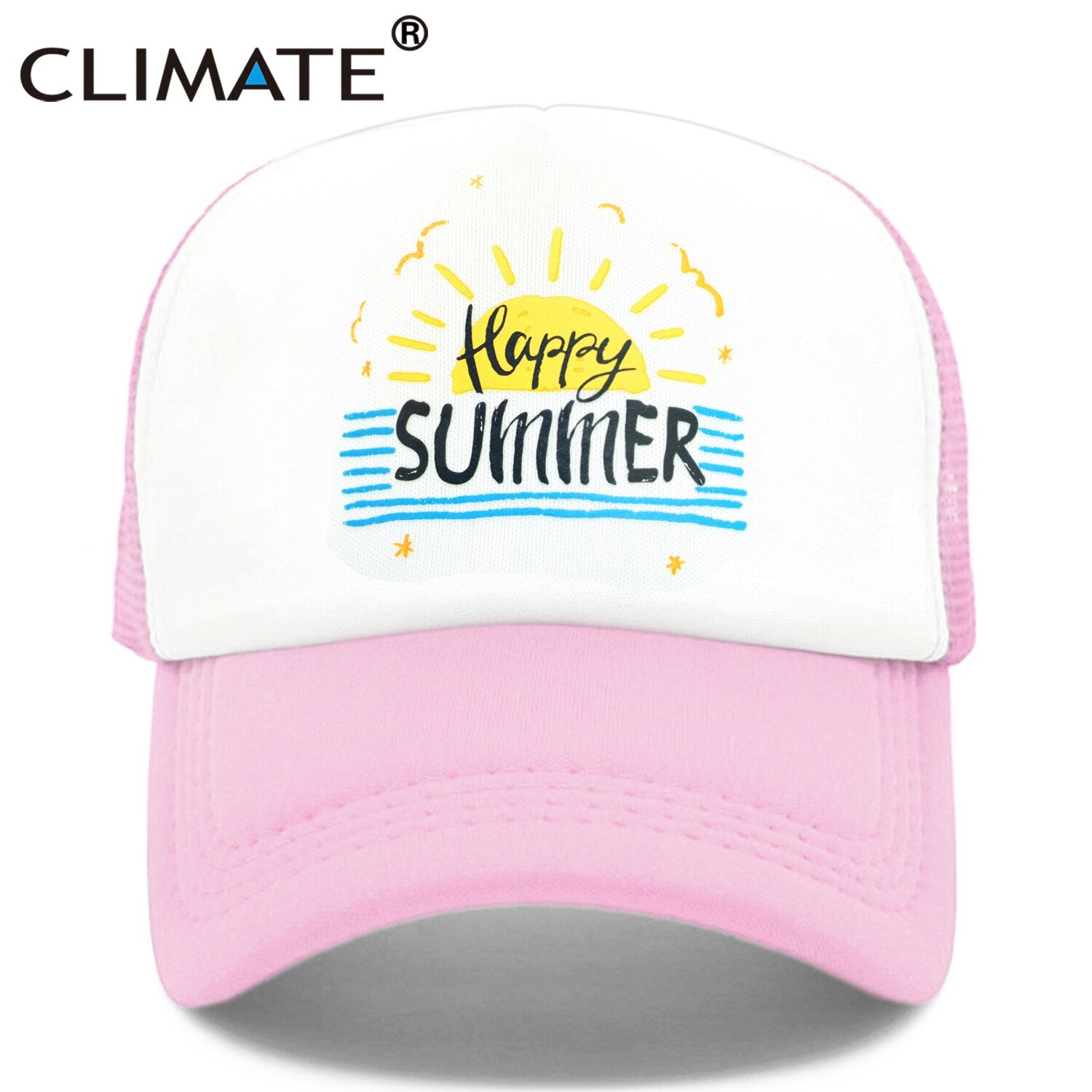 CLIMATE Happy Summer Cap Seaside Sandbeach Surfing Trucker Cap Hat Hip Hop Vacation Surfing Mesh Cap Hat for Men Women Youth