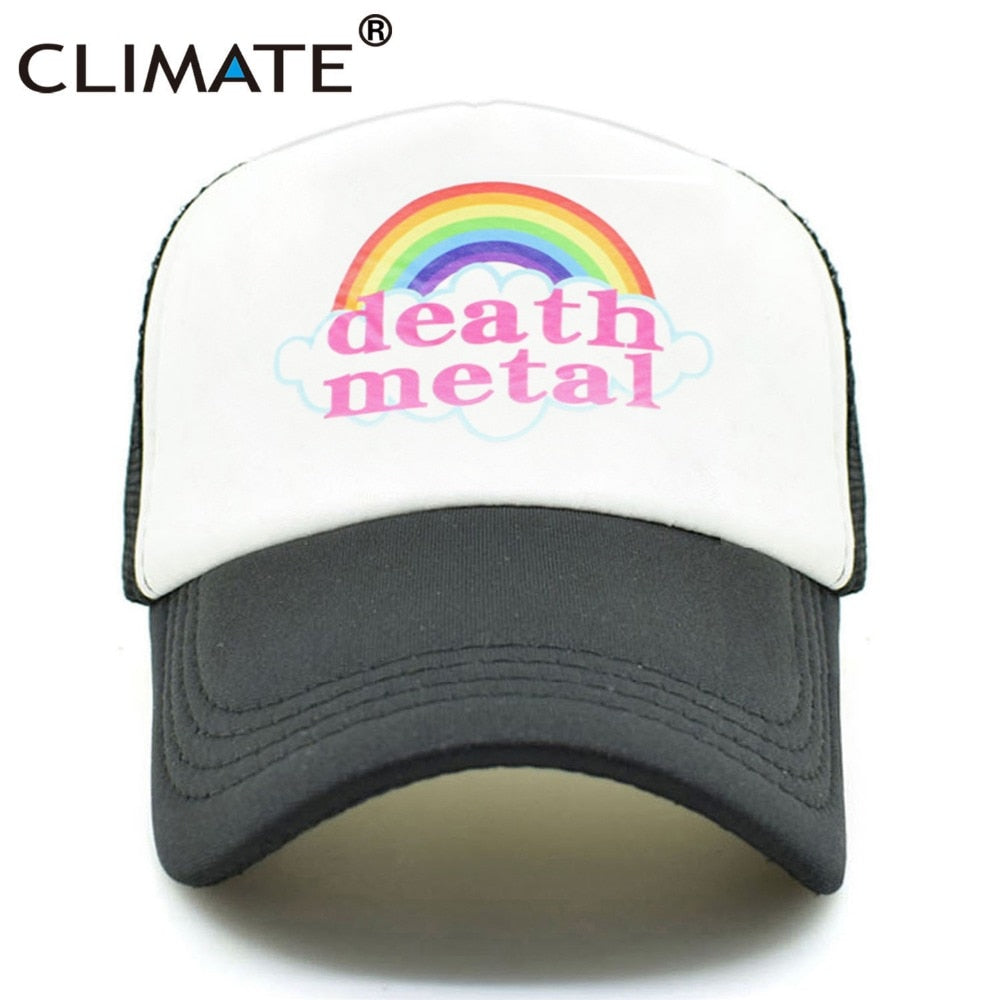 CLIMATE Metal Rock Trucker Cap Rock Summer Cap Metal Rock Fans Cool Mesh Baseball Cap Men Rainbow Trucker Caps Dad Hat Men