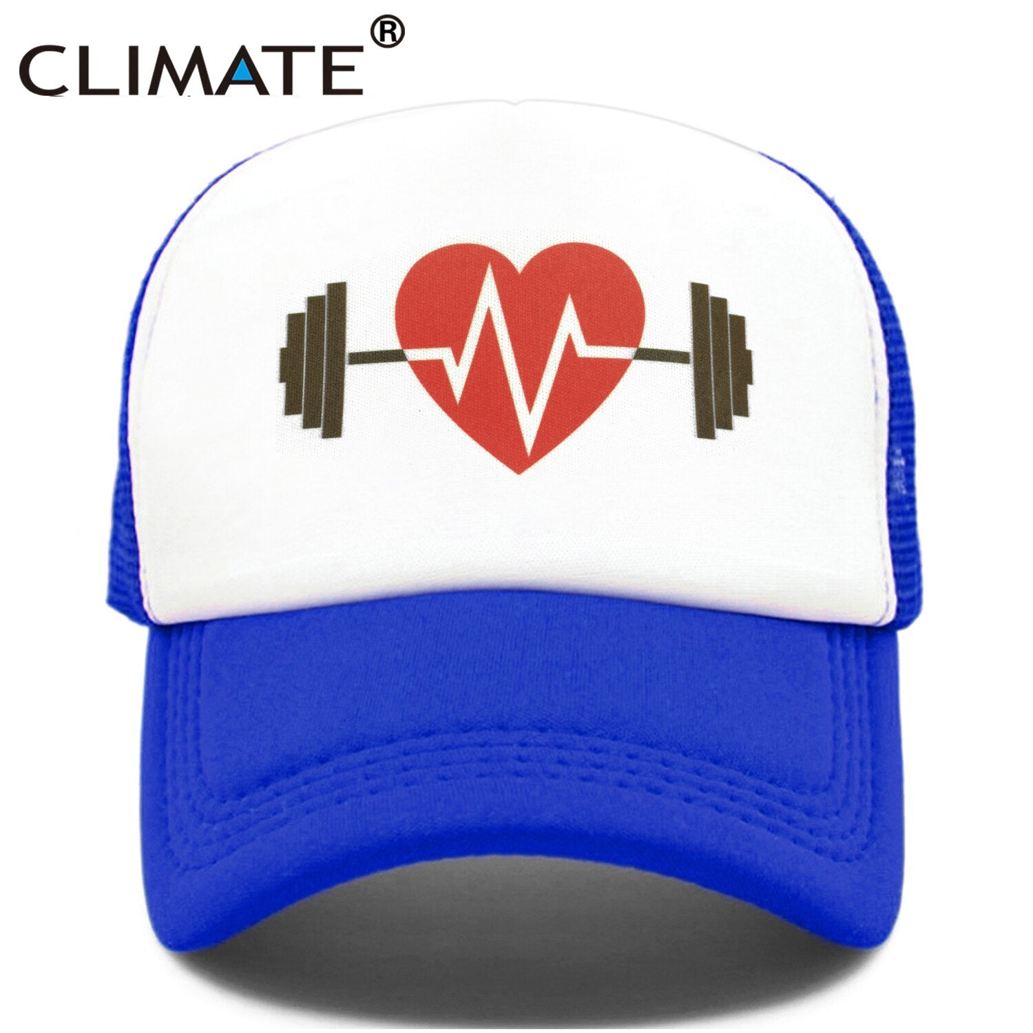 CLIMATE GYM Fitness Sport Cap Trucker Caps Men Dumbbell Barbell Fans Mesh Cap Hat Body Building Muscle Sports Caps Hat for Men