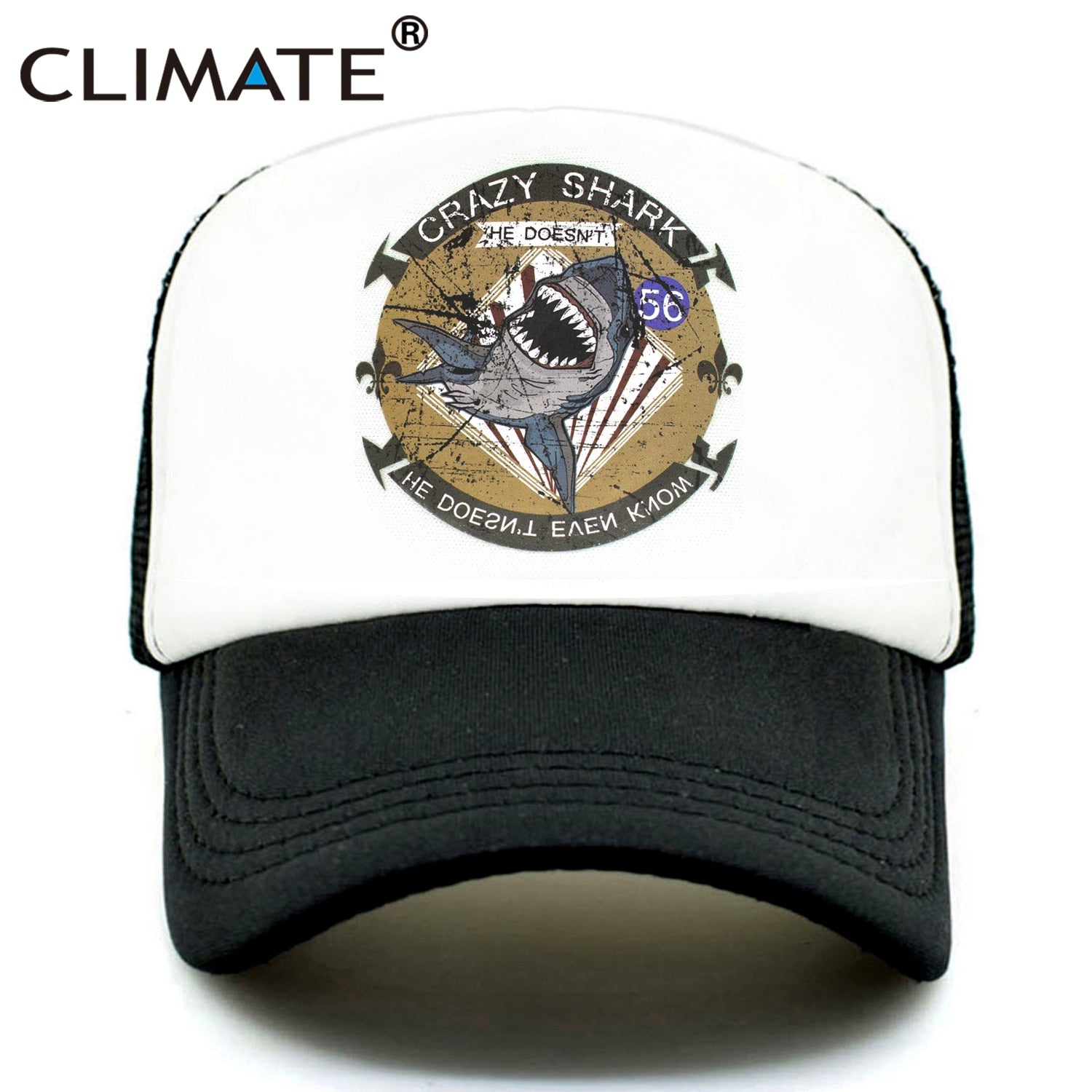 CLIMATE Crazy Shark Trucker Cap Seaside Beach Shark Crazy Baseball Caps Hat Surfing Summer Trucker Hip Hop Mesh Cap Hat for Men