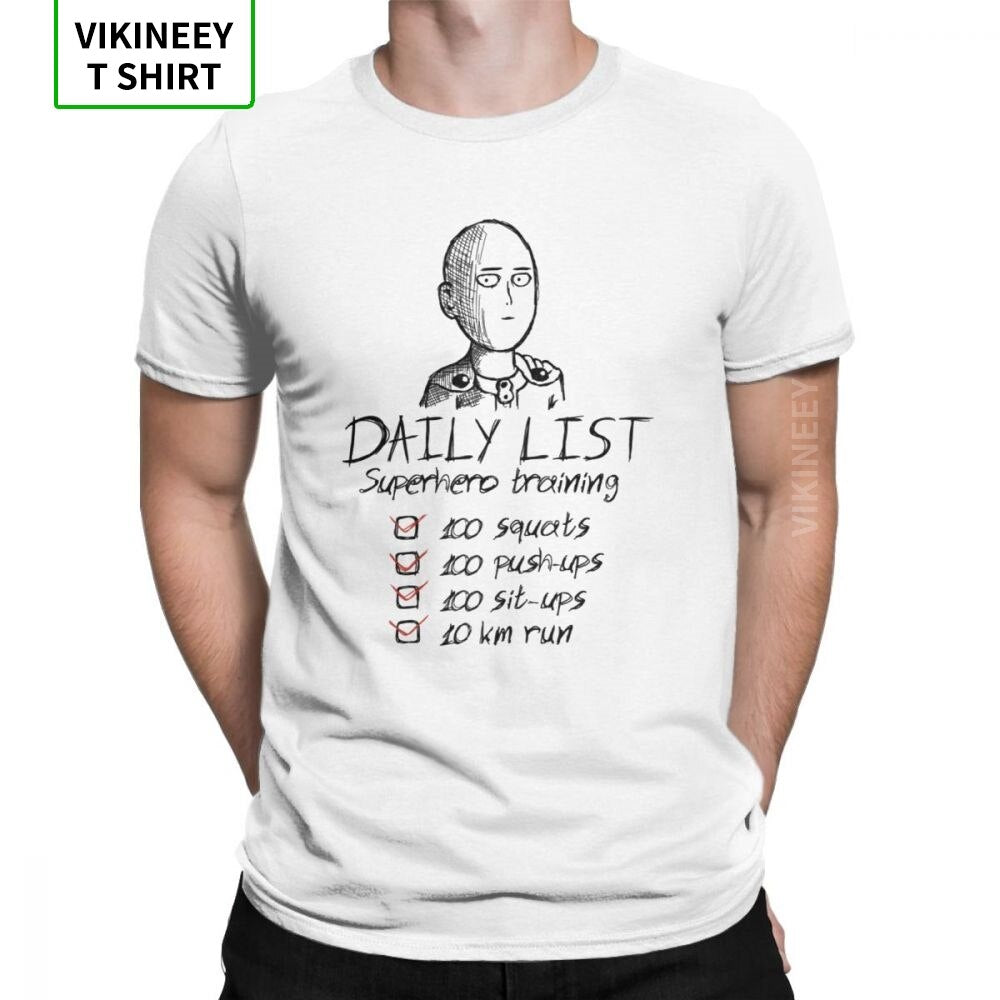 One Punch Man Daily List T-Shirts Men Saitama OPM Oppai Anime Manga Cotton Fabric Tees Short Sleeve T Shirt Printed Clothes