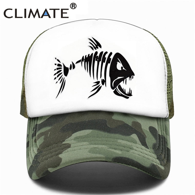 CLIMATE Fishbone Trucker Cap Men Fishing Skeleton Fish Bone Cap HipHop Baseball