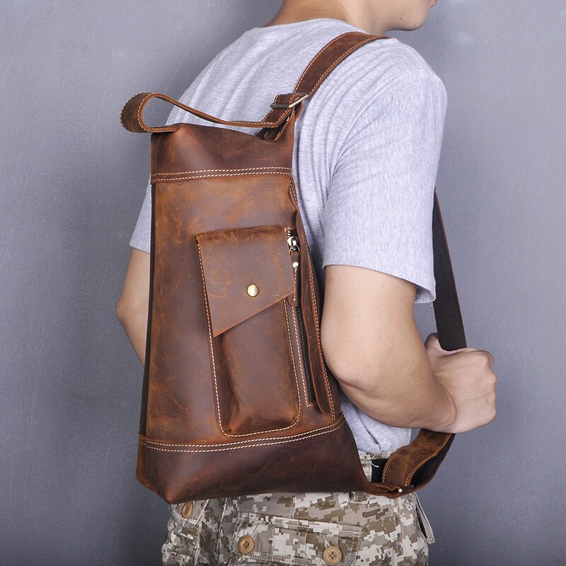 2020 New Men Original Leather Casual Fashion Chest Sling Bag 9" Tablet Design Travel One Shoulder Bag Crossbody Bag Male 2329