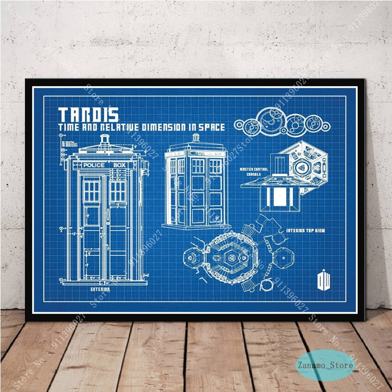 ZT193 Doctor Who Graphic TARDIS Blueprint TV Patent Poster HD Prints Canvas Pictures Home Paintings Wall Art Living Room Decor