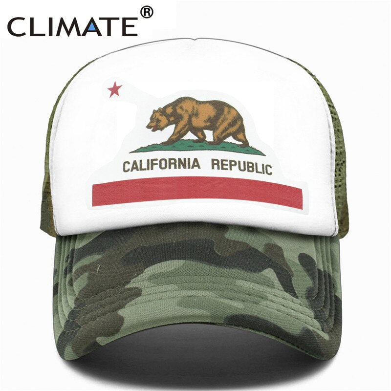 CLIMATE California Cap Male Man Men Hat Bear California Flag Trucker Cap Hip Hop Hat Cap Cool Summer Mesh Man Dad Cap Adult Kids