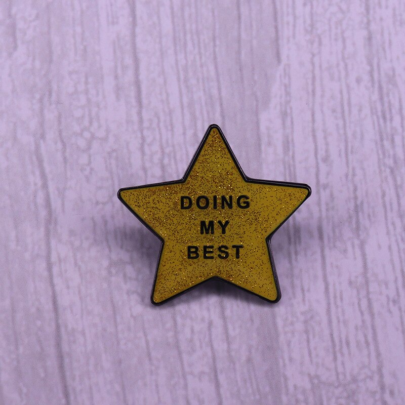 "Do my best"-flashing gold star brooch positive energy positive reminder badge