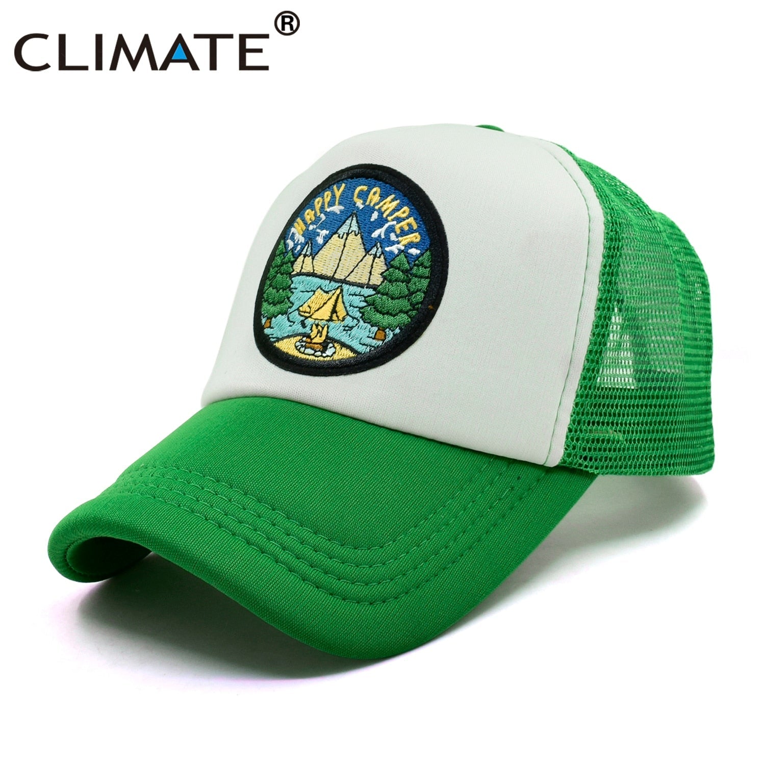 CLIMATE Camper Happy Camp Cap Camp Summer Camp Camping Trucker Cap Green Hiking