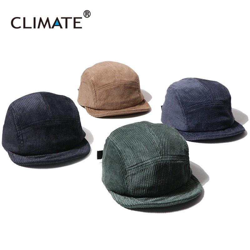 CLIMATE Cool Five 5 Panel Cap Street Style Corduroy Hip Hop Cap Hat Short Brim Vintage Classic Cap Fashion Autumn Warm Hat Cap