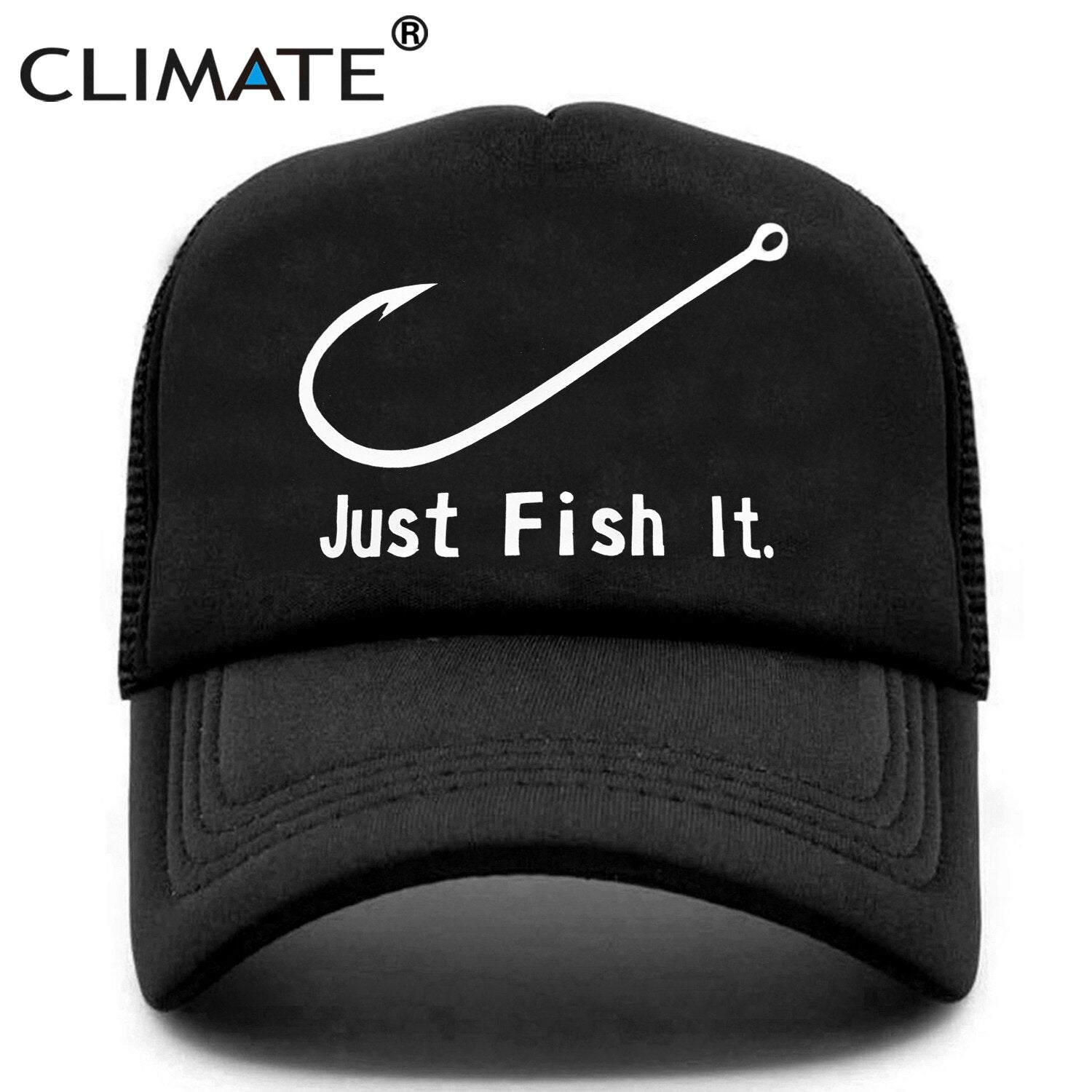 CLIMATE Fishing Cap Fish Hook Trucker Cap Just Fish It Cap Men Funny Pike Fish Fishing Cap for Man Hook Cap Summer Cool Mesh Cap