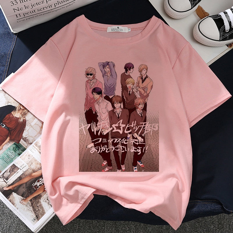 Yarichin Bitch Club Graphic Print T-shirt Women Harajuku Aesthetic Pink Tops Tshirt Japan Style Anime Y2k Casual Female T Shirt