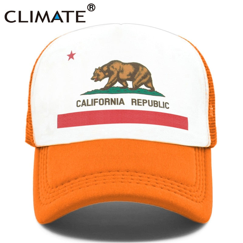 CLIMATE California Cap Male Man Men Hat Bear California Flag Trucker Cap Hip Hop Hat Cap Cool Summer Mesh Man Dad Cap Adult Kids