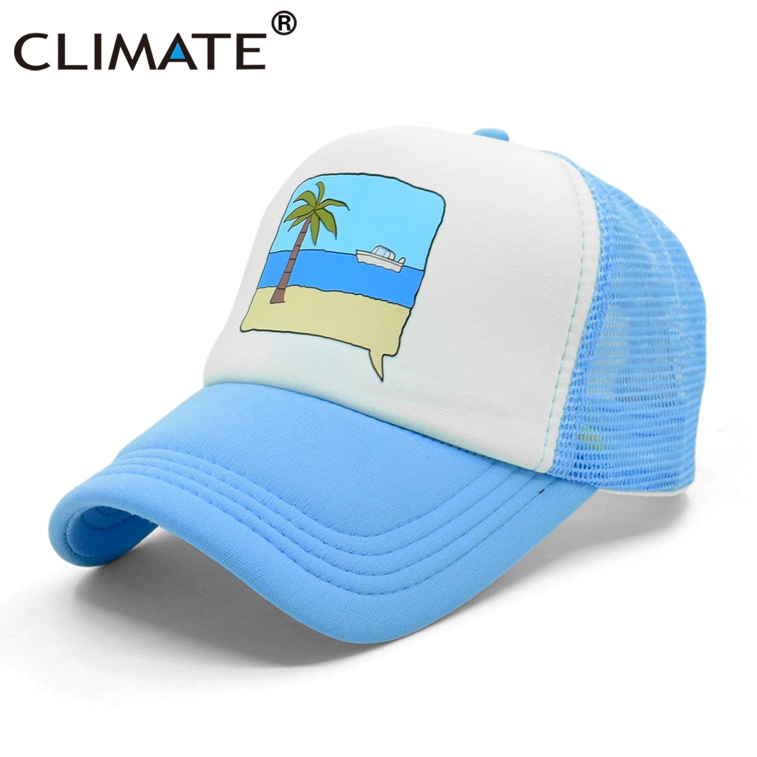 CLIMATE Seaside Trucker Cap Hat Surfing Vacation Caps Sandbeach Coconut Holiday