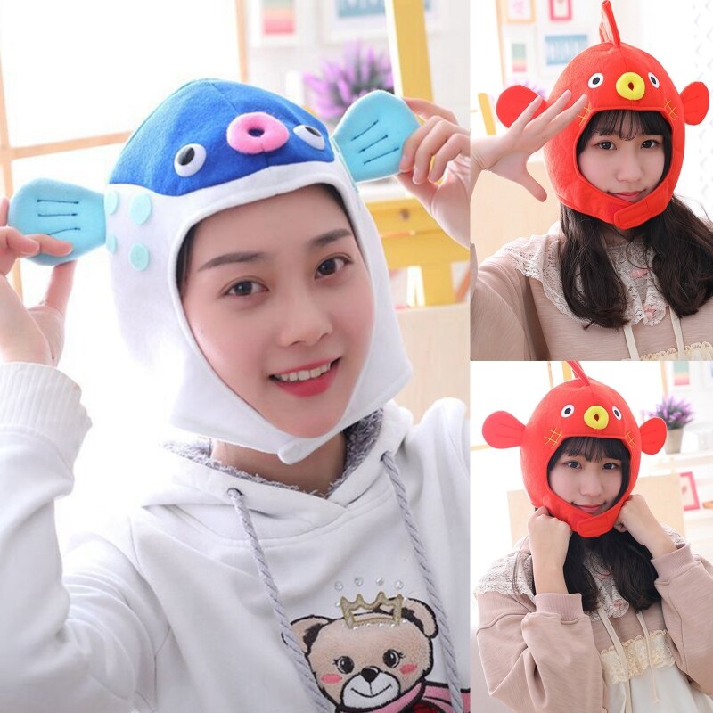 Halloween Funny Cartoon Puffer Fish Plush Hat Stuffed Toy Headgear Cosplay Props