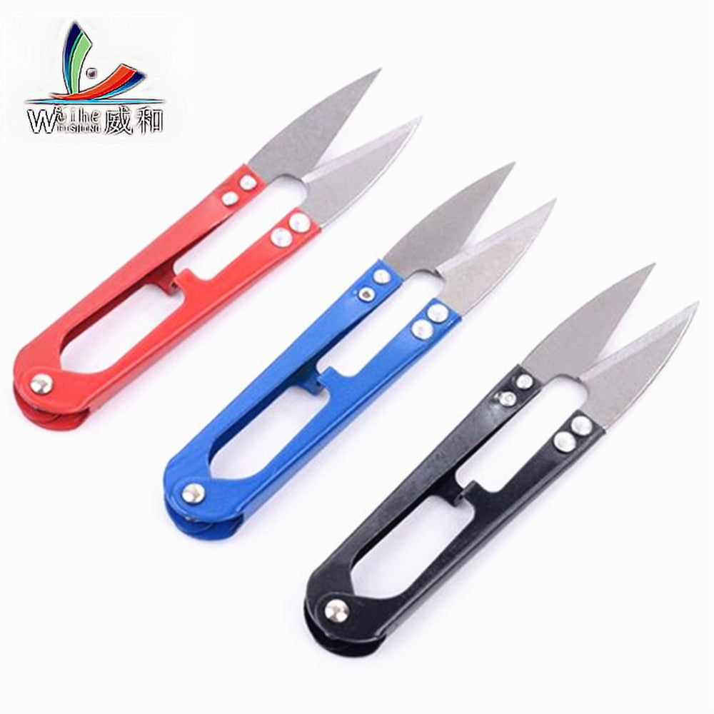 Wholesale High quality high carbon steel Shear Fish line scissors 15g/10.5cm  U-shaped fishing line scissors sewing wholesa