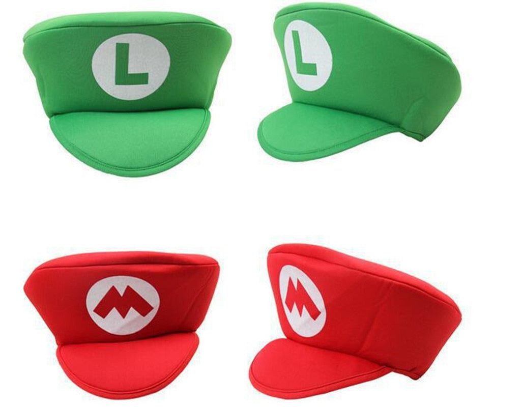 Funny Cute Adult Kids Anime Cartoon Super Game Luigi Cosplay Hats Red Green Cap