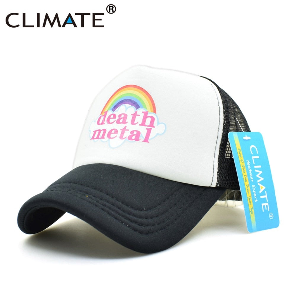 CLIMATE Metal Rock Trucker Cap Rock Summer Cap Metal Rock Fans Cool Mesh Baseball Cap Men Rainbow Trucker Caps Dad Hat Men