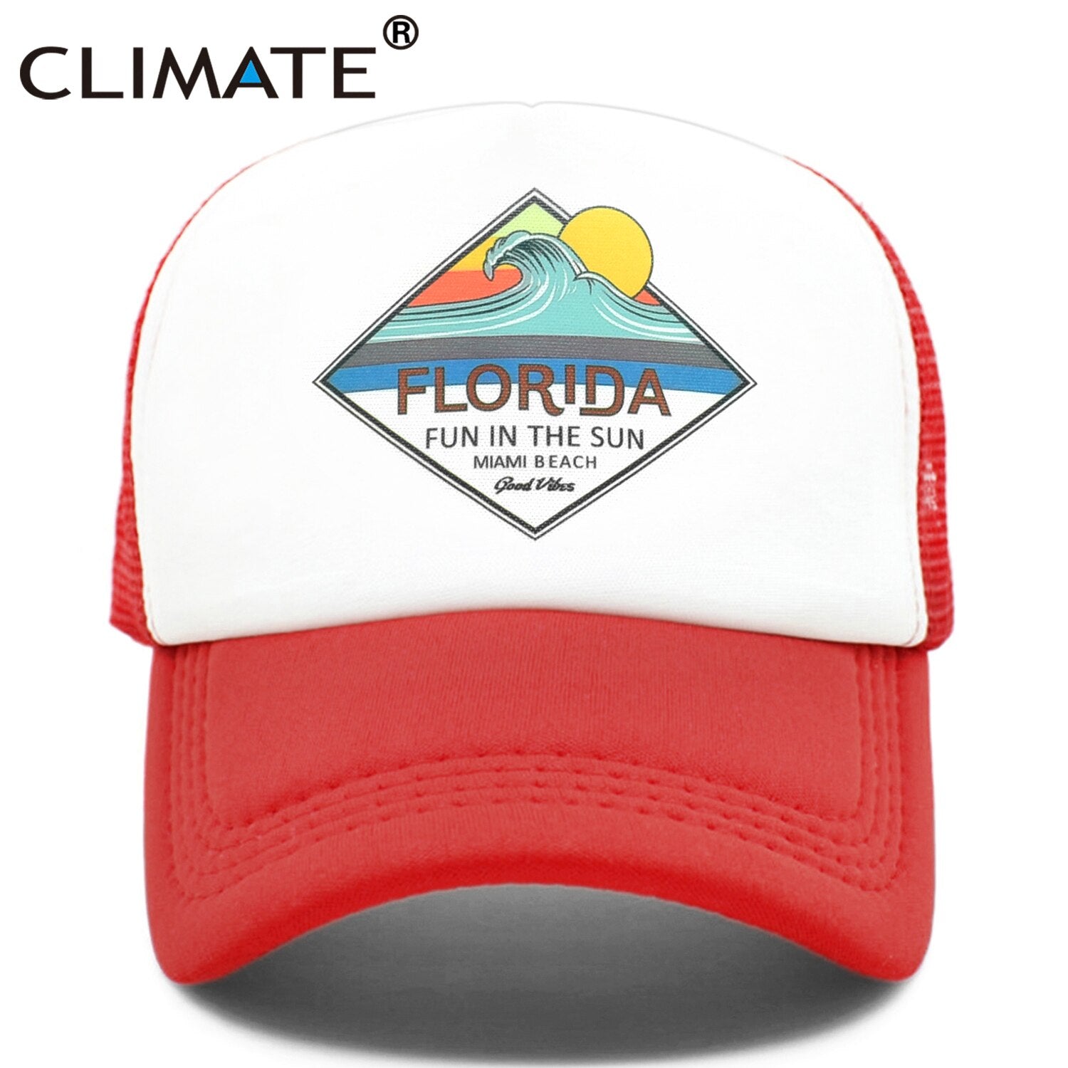 CLIMATE Florida Trucker Cap Hat Miami Seaside Beach Mesh Cap Vacation Sandbeach