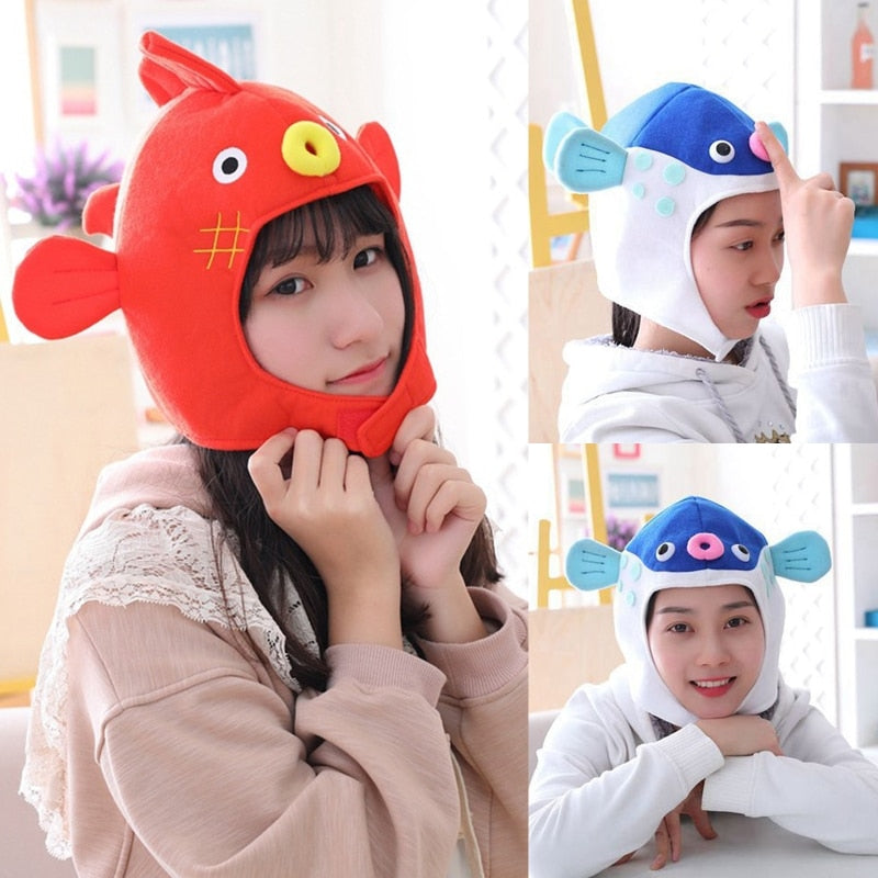 Halloween Funny Cartoon Puffer Fish Plush Hat Stuffed Toy Headgear Cosplay Props