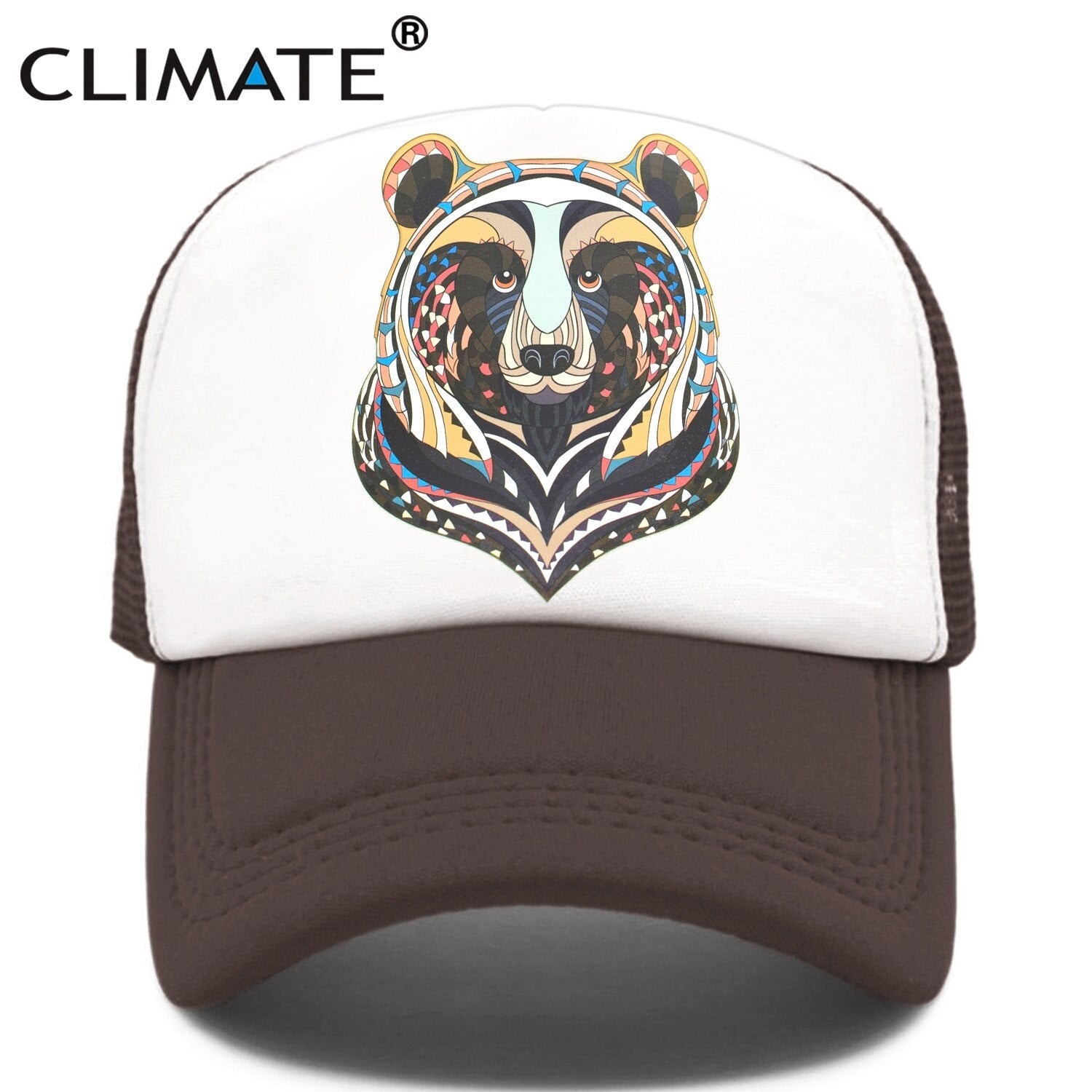 CLIMATE Bear Trucker Cap Cool Forest Bear Cap Men Brown Bear Hunt Hunting Hip Hop Hat Baseball Cap Cool Summer Mesh Cap