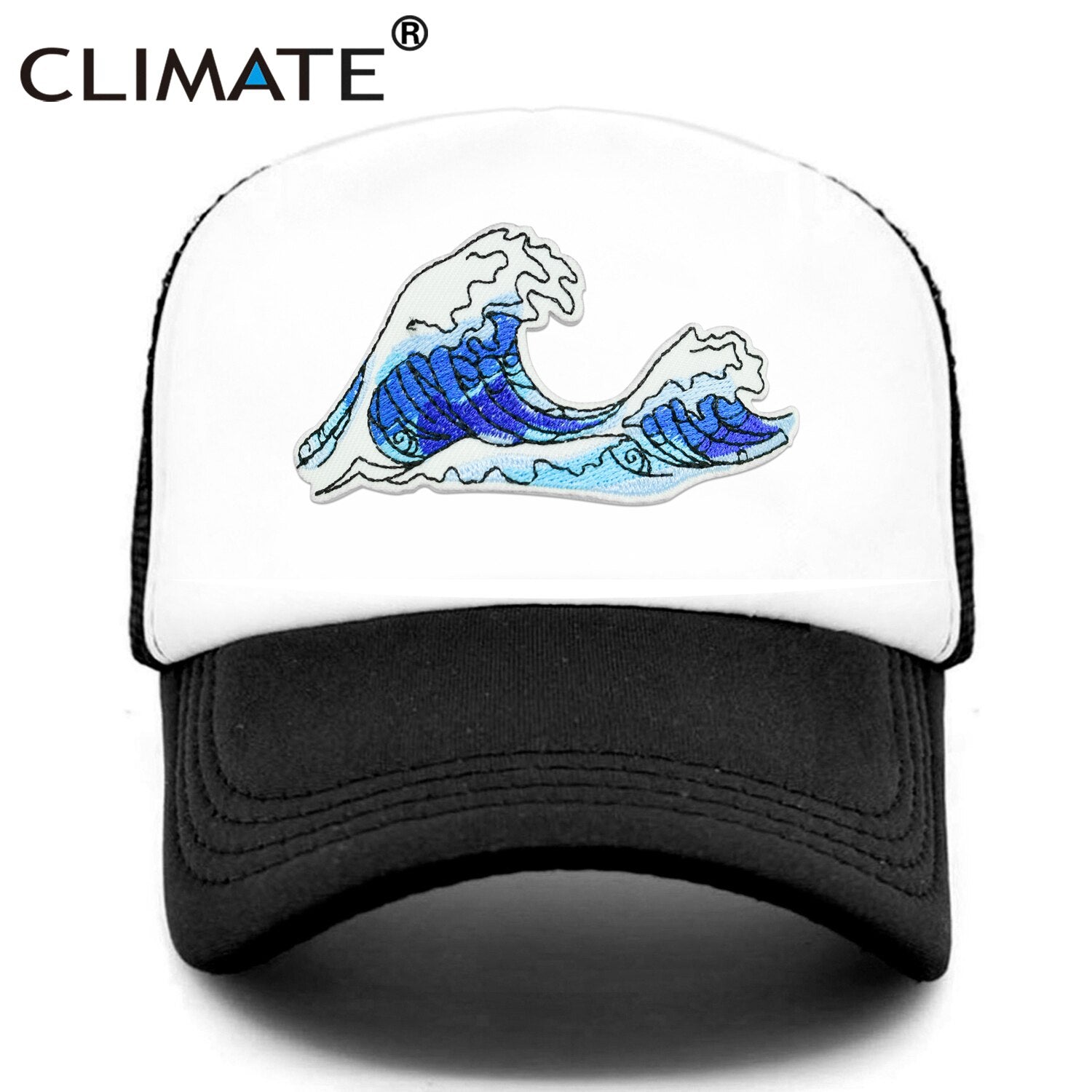 CLIMATE Sea Wave Trucker Cap Hat Sea Side Beach Vacation Trip Cap Cool Coast Holiday Summer Mesh Trucker Cap Hat for Adult Kid