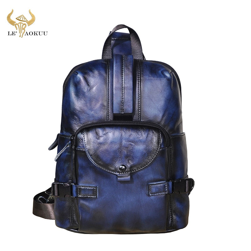 2020 Trend Men Quality Leather Casual Fashion Blue Chest Sling Bag 8" Tablet Design Travel One Shoulder Cross-body Bag Male 3028