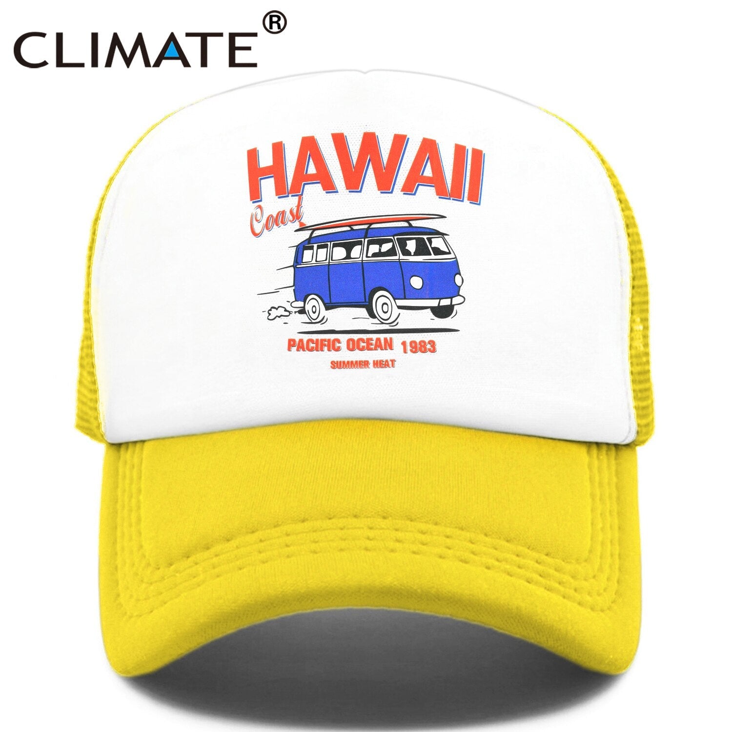 CLIMATE Hawaii Coast Road Trip Cap Drive Tour Trucker Cap Car Journey Vacation Mesh Cap Summer Heat Hat Caps for Family Journey