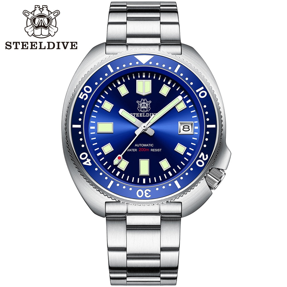 Steeldive SD1970 White Date Background 200M Wateproof NH35 6105 Turtle Automatic Dive Diver Watch