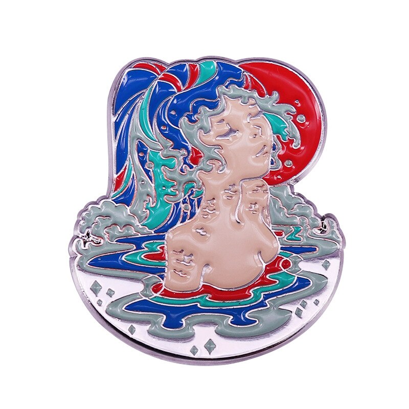 Sad artistic emotional brooch beautiful crying girl badge