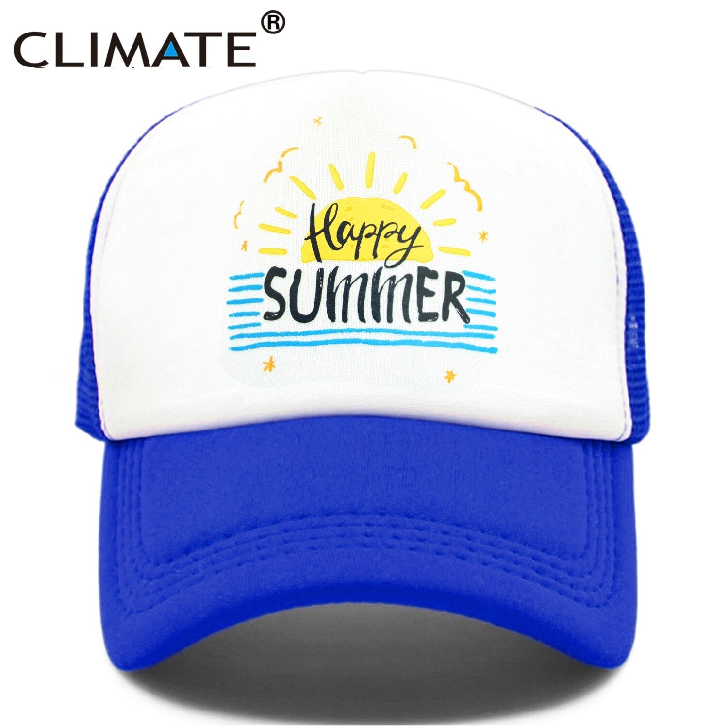 CLIMATE Happy Summer Cap Seaside Sandbeach Surfing Trucker Cap Hat Hip Hop Vacation Surfing Mesh Cap Hat for Men Women Youth