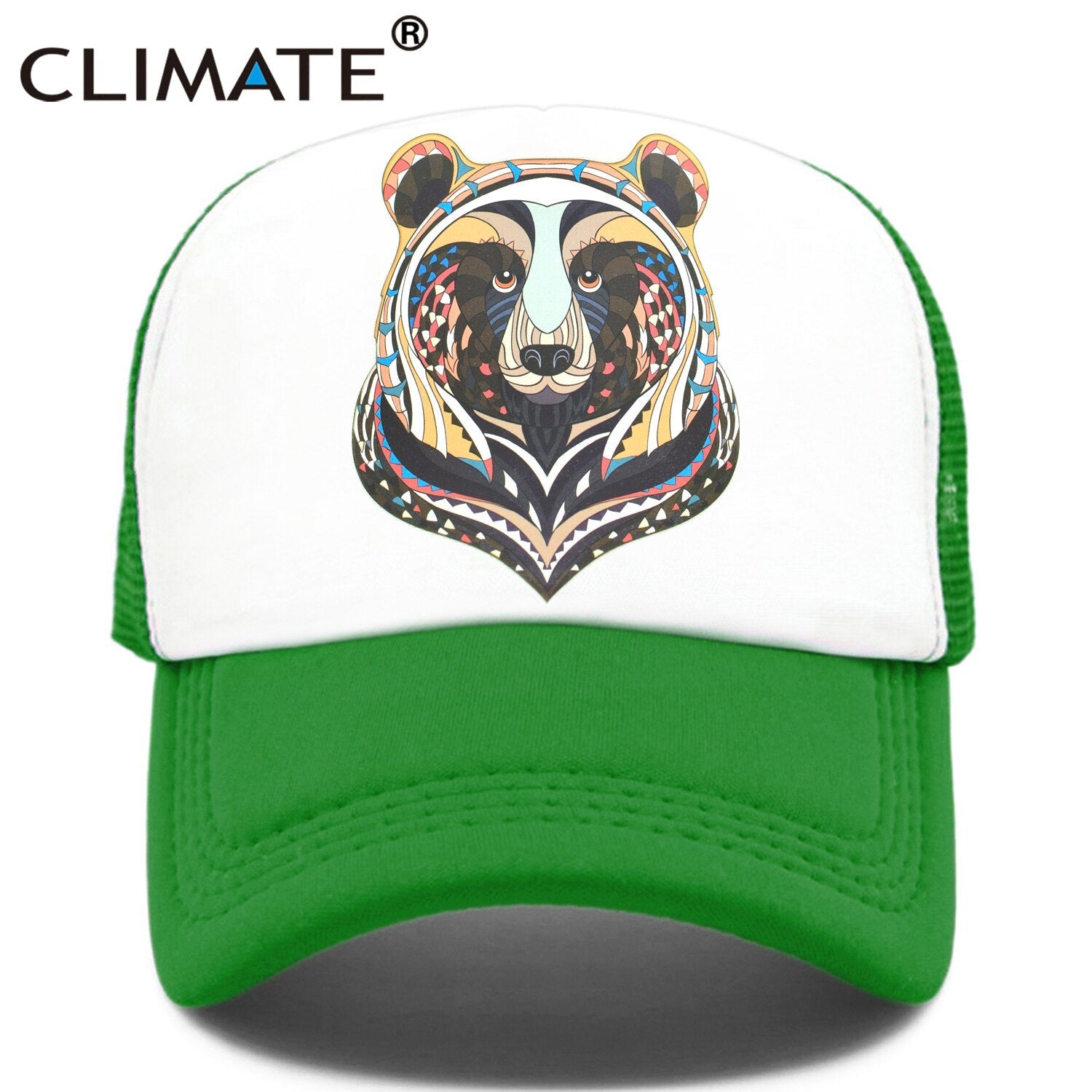 CLIMATE Bear Trucker Cap Cool Forest Bear Cap Men Brown Bear Hunt Hunting Hip Hop Hat Baseball Cap Cool Summer Mesh Cap