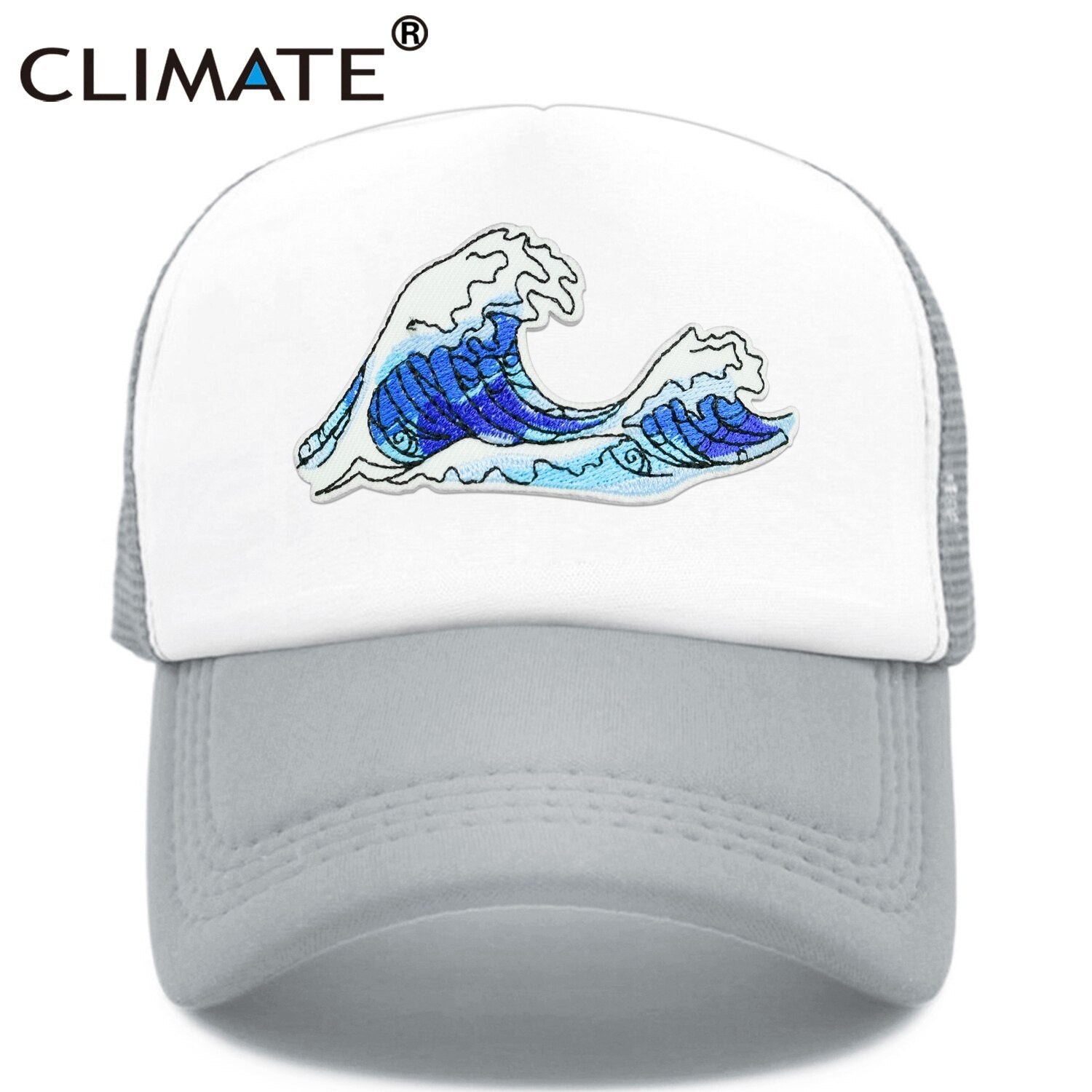 CLIMATE Sea Wave Trucker Cap Hat Sea Side Beach Vacation Trip Cap Cool Coast Holiday Summer Mesh Trucker Cap Hat for Adult Kid