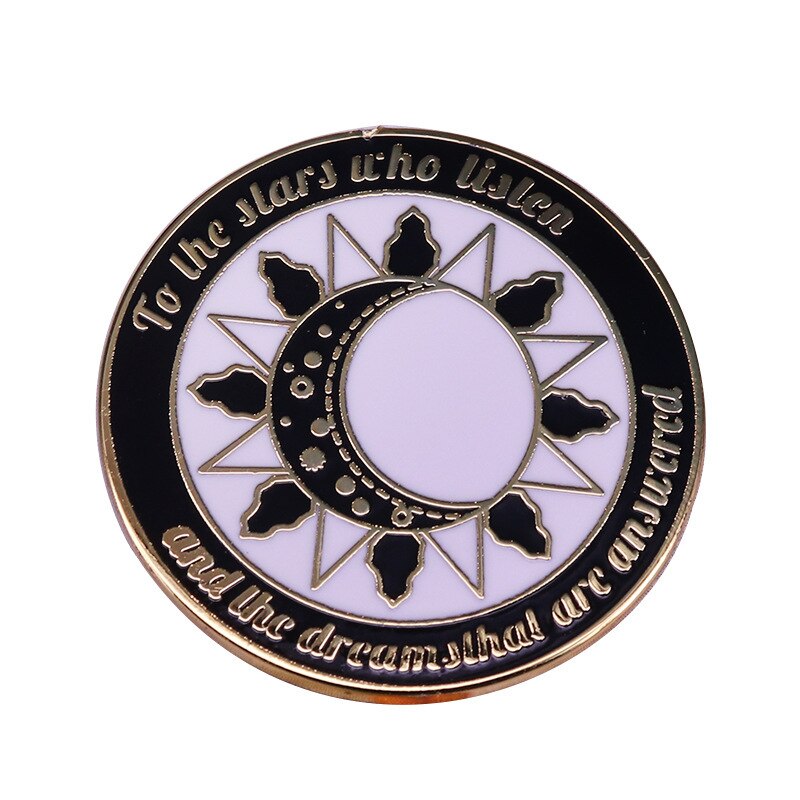 "Dedicated to the listening stars and the dreams that are answered"-inspirational brooch literature book inspiration badge