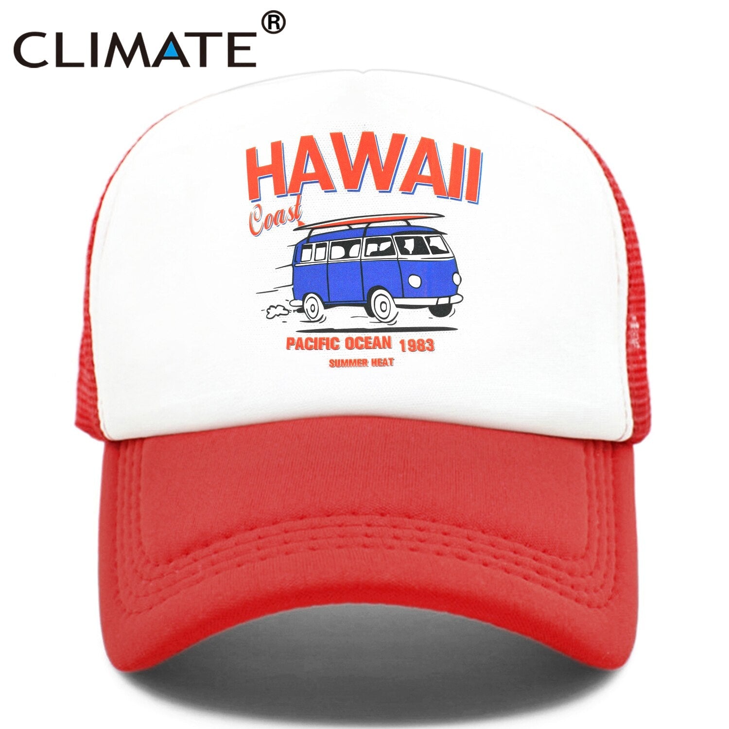 CLIMATE Hawaii Coast Road Trip Cap Drive Tour Trucker Cap Car Journey Vacation Mesh Cap Summer Heat Hat Caps for Family Journey