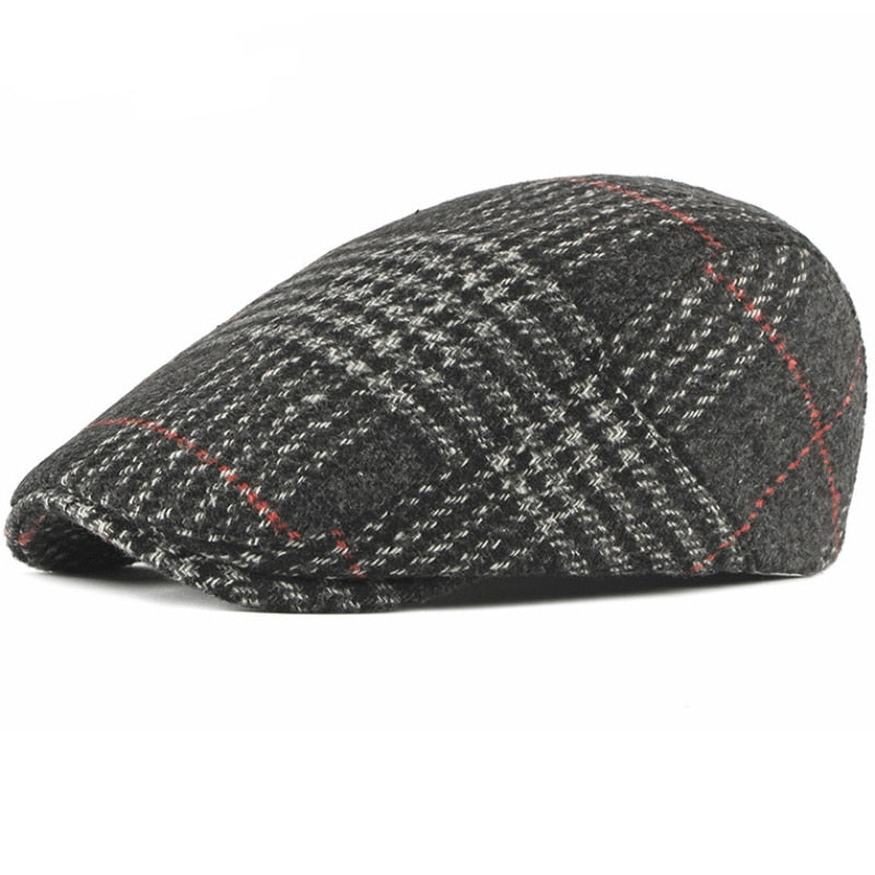 HT2701 Beret Cap Autumn Winter Wool Hat Vintage Plaid Men Women Berets Adjustable Retro Ivy Newsboy Flat Cap Artist Painter Hat