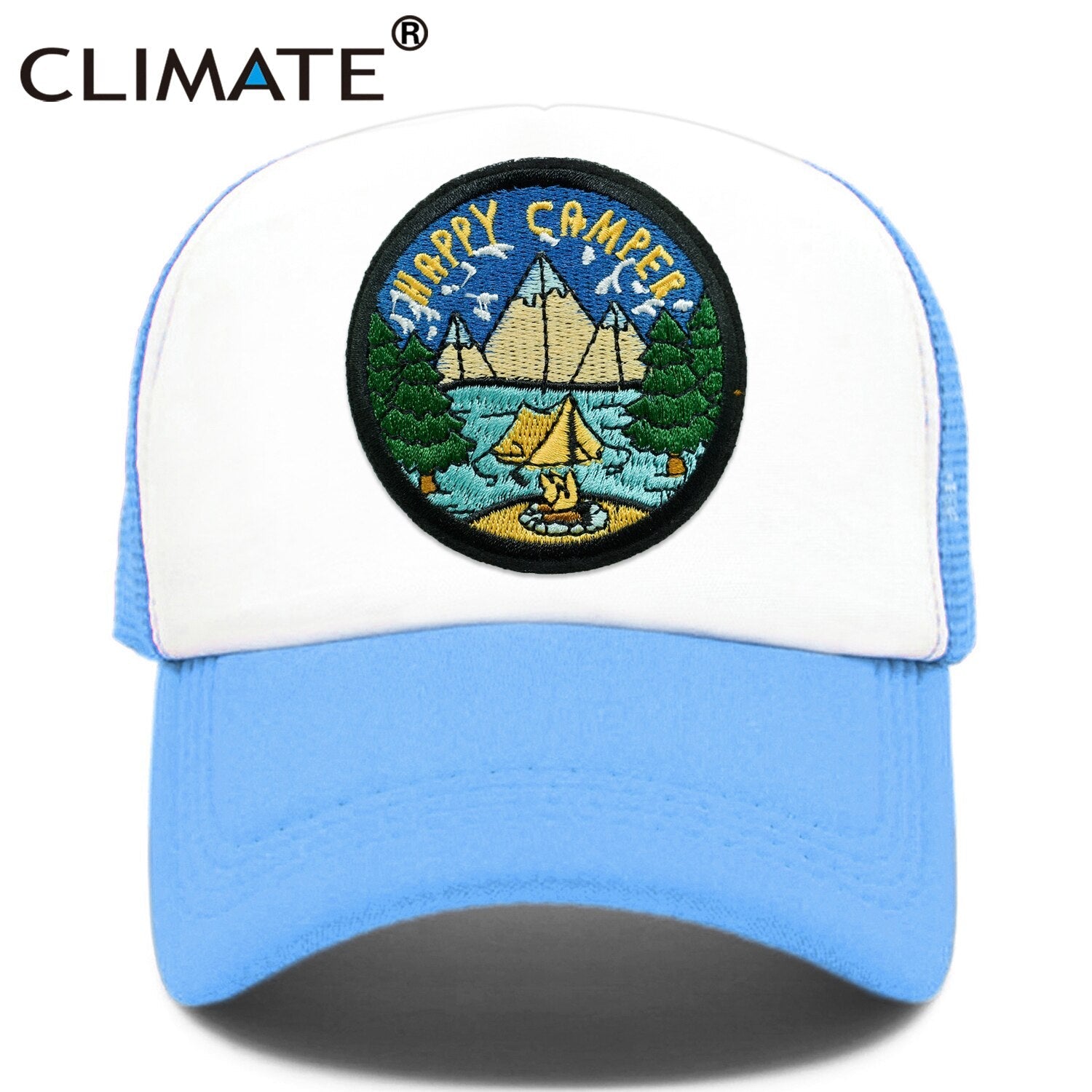 CLIMATE Camper Happy Camp Cap Camp Summer Camp Camping Trucker Cap Green Hiking