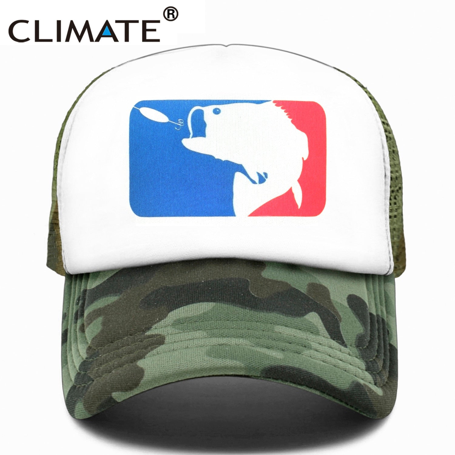 CLIMATE Pike Fish Hunt Trucker Cap Pike Fishing Camouflage Caps for Man Fisher Fishing Baseball Cap Summer Cool Mesh Caps Men