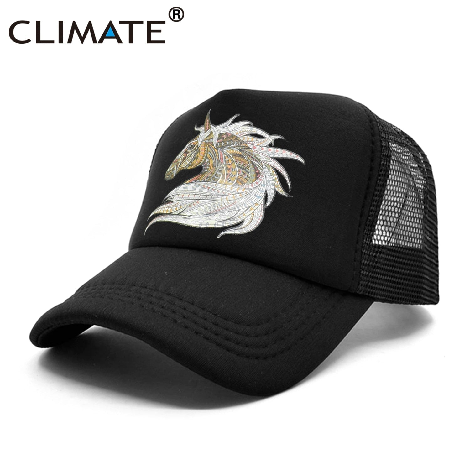 CLIMATE Cool Horse Trucker Cap Horse Race Men Hat Racing Equestrian Cap Hip Hop