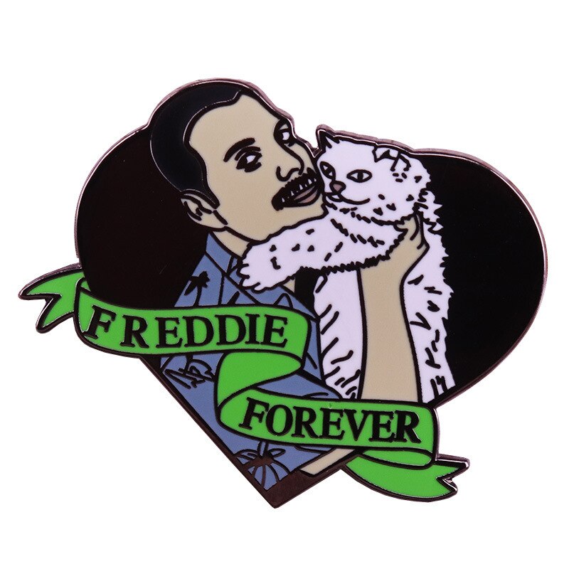 Queen brooch Freddie Mercury and the White cat badge