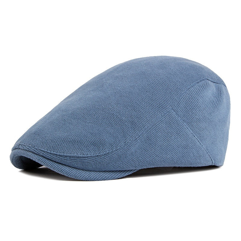 Wuaumx Spring Autumn Berets Hat Men knitting Visor Cap Casual Fashion Women Beret Solid Yellow Blue Peaked Flat Cap Duckbill Hat